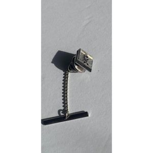 LETTER R Vintage Tie pin chain silver tone stamped JAPAN